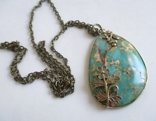 VINTAGE NATIVE TURQUOISE SOUTHWESTERN USA PENDANT NECKLACE NEVADA BRASS (?) TQ20 picture