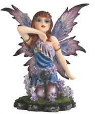 KNEELING PURPLE FAIRY WITH CRYSTAL BALL FIGURINE picture