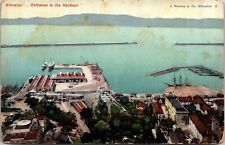 Gibraltar Harbour Entrance Aerial View Boats Mountains UNP Vintage Postcard picture