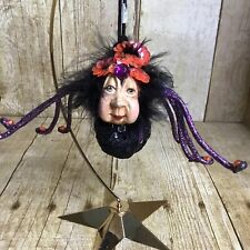 Katherine's Collection Halloween Witch Faced Jeweled Spider Ornament 4” picture