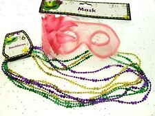 Mardi Gras Eye Mask & Necklaces Costume Mascaraed Parade New Orleans Party pink picture