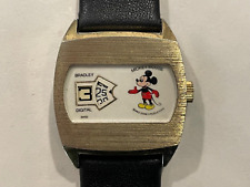 Vintage Bradley Mickey Mouse Jump Hour Gold Tone Swiss Watch 62 - VG - Runs picture