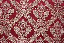 7 YARDS RED FLORAL BROCADE GOLD MEDALLION Upholstery Fabric Victorian Vintage picture