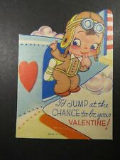 Vintage Valentine Card Die Cut Boy Skydiving 1940's Jump at the Chance B5823 picture
