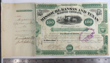 1879 100 shares stock Missouri Kansas & Texas RY Co  Kennedy, Hutchinson & Co #3 picture