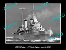 OLD LARGE HISTORICAL PHOTO OF THE WWII AUSTRALIAN BATTLESHIP HMAS SYDNEY c1940 picture