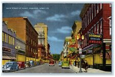c1940's Main Street At Night Shops Cars Scene Dubuque Iowa IA Unposted Postcard picture
