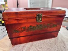Vintage Large Plastic Amber Swirl Sewing Storage Organizer Box Clear Insert Tray picture