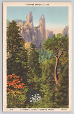 Yosemite National Park California Cathedral Spiers Posted 1937 Linen Postcard picture