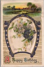 c1910s HAPPY BIRTHDAY Embossed Postcard Real Silk Printed Cloth / Flowers picture