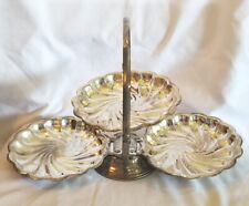 Vintage Folding 3 Tier Silver Tone Metal Tidbit Tray Platter Clamshell Design  picture