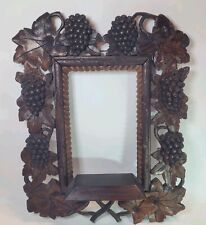 Antique Black Forest Carved Wood Frame W/Shelf Grapes Pierced Vines Leaves READ picture