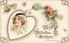1914 John Winsch Schmucker Lovely Young Woman Heart Gel Valentines Day P467 picture