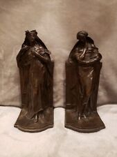 ANTIQUE AMERICAN ISIDORE KONTI 1911 PAIR OF BRONZE BOOKENDS “POETRY & THOUGHTS