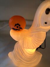 Vintage 1960's General Foam Halloween Ghost Holding Pumpkin Blow Mold Light 13