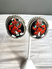 VINTAGE Zuni TRA ETSATE MUDHEAD KACHINA DANCER Clip On Earrings VERY RARE Signed picture