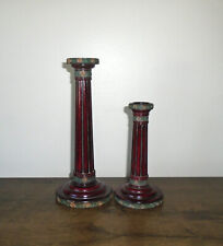 Maitland Smith Wood Candlesticks Holders Pair Rose Accents Vintage 1980s picture
