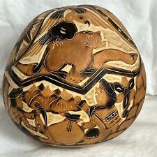 INTRICATELY HAND CARVED & PAINTED GOURD, SOUTH AMERICAN picture