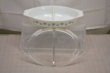 VINTAGE PYREX DIVIDED CASSROLE BOWL WHITE BLUE SNOW FLAKE WITH LID1.5 QT. USA picture
