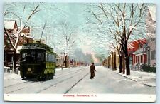 POSTCARD Broadway Providence Rhode Island Trolley Snow Winter Scene 1907 picture