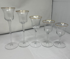Vintage Clear Glass Votive Candle Holders 5pc Gold Trim Rim Elegant Excellent picture