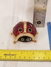 Ladybug Trinket Box Metal Hinged Enameled Jewelry Holder picture