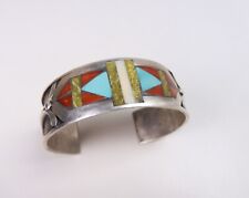 Exceptional Vintage Native American Hand Inlaid Silver Cuff Bracelet picture