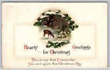Christmas Greetings Embossed Winter Wonderland Cottage Postcard Stamped picture