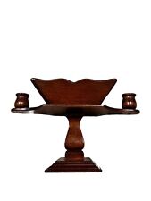 VINTAGE MID-CENTURY MODERN WOODEN COMPOTE/FRUIT BOWL Attached CANDLE Holders picture