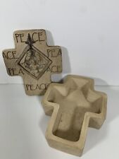 Textured Ceramic Cross Shaped Trinket Box Christianity God Jesus  Mary picture