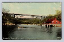 Pittsburg PA-Pennsylvania, Lake And Boat House, Park, Vintage c1913 Postcard picture