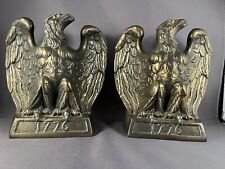 Vintage Colonial Virginia 1776 Gold Cast Metal Bald Eagle bicentennial Bookends picture