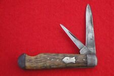 ANTIQUE SCHRADE WALDEN NY PEACHSEED BONE EZ OPEN NOTCHED FRAME JACK KNIFE USED picture