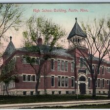 c1910s Austin, Minn High School Building Hand Colored PC by Schleuder Paper A198 picture