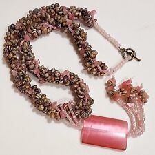 Hawaiian Style Sacred Shell Inspired Necklace Pink Gemstone Glass Beads... picture