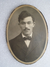 VINTAGE ANTIQUE PHOTO~PORTRAIT OF VERY HANDSOME YOUNG MAN~CURLY HAIR~MUSTACHE picture