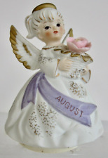 Vintage 1960s Lefton August Angel Ceramic Figurine Plays Happy Birthday JAPAN picture