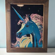 Vintage 70's 80's Framed Unicorn Picture Wall Art Glitter 19 x 15 Retro Majestic picture