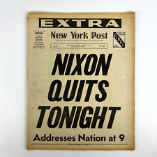 Vintage New York Post Newspaper NIXON QUITS TONIGHT August 8, 1974 Nixon Resigns picture