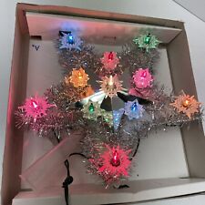 Vintage Silver 11 Colored Lights Christmas Tree Topper Star Top Tinsel Lite Top picture
