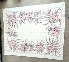 Vintage Tablecloth Pink Purple Floral Swirl -White Background Cotton 50 x 61 picture