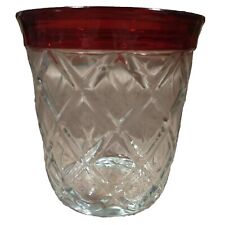 Atq Molded Clear Diamond Embossed Glass Jar W Flashed Cranberry Glass Rim-1906 picture
