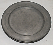 Lot of 4 Antique Heavy Pewter Plates, Signed, 9” Diameter picture