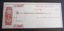 Old 1872 - MONTANA TERRITORY - Auditors Receipt Document - Virginia City picture