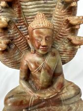 Vintage Soapstone Hand Carved Buddha on Naga Statue Buddhism Figure 10