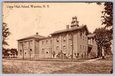 1913 WATERLOO NEW YORK UNION HIGH SCHOOL BUILDING ANTIQUE POSTCARD picture