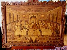 ATQ 19th C. Extra Large Wood Marquetry Wall Hanging LAST SUPPER Carved Frame picture