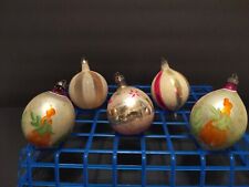 Vintage Painted Glass Christmas Ornament Polish Hand Blown Lot of 5 picture