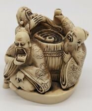 Japanese Resin Okimono Three Men Drinking from a Barrel picture