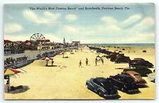 1940s DAYTONA BEACH FL BOARDWALK AMUSEMENT PARK CARS UMBRELLAS  POSTCARD P2411 picture